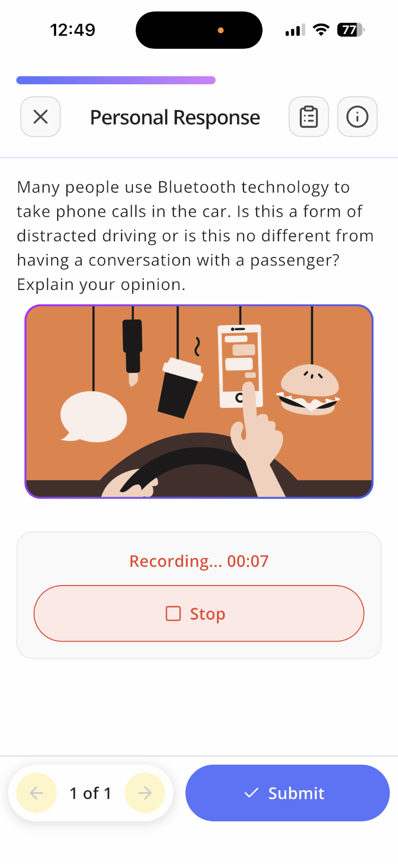 Speaking task recording