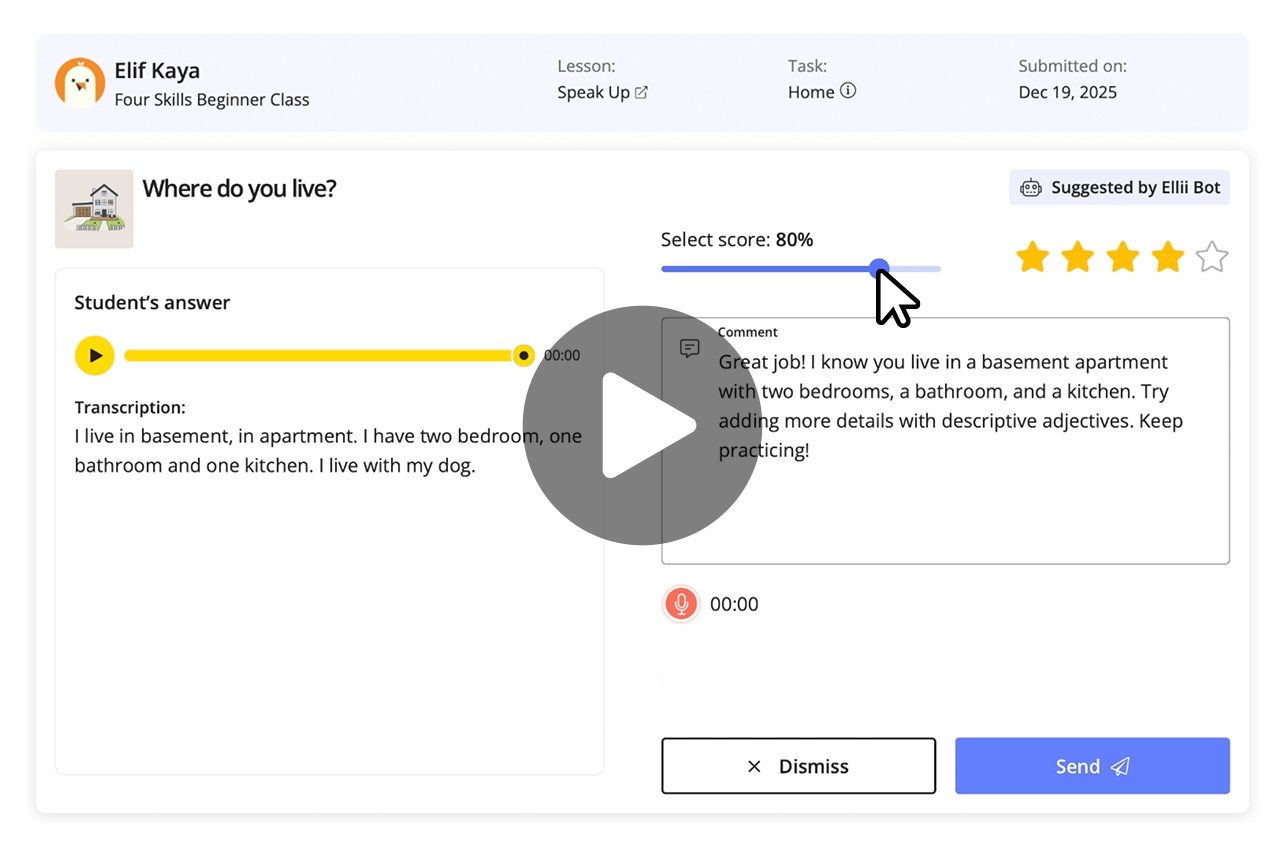 A student submission in the Ellii Grade Feed with a star rating being given