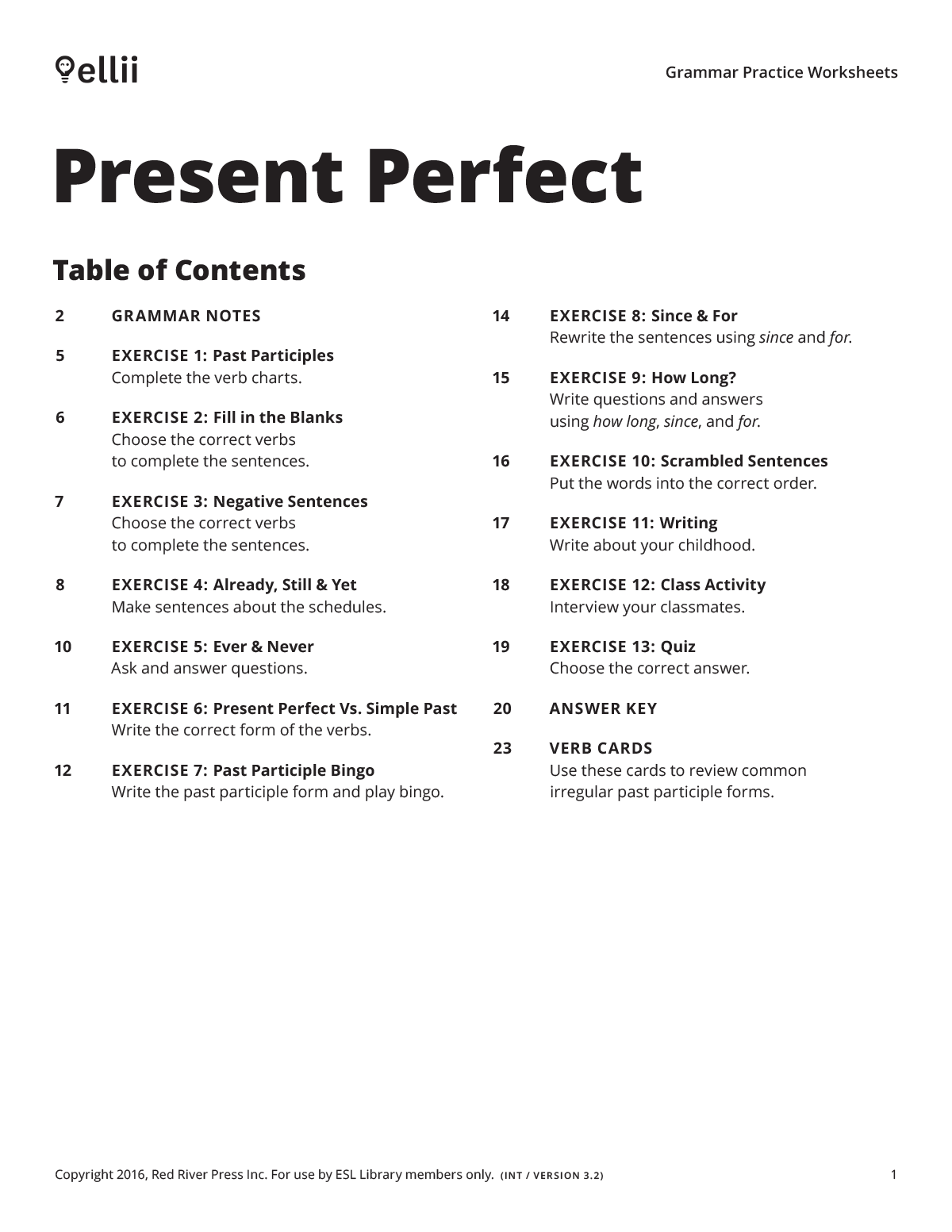 Ellii printed ESL lesson called Present Perfect
