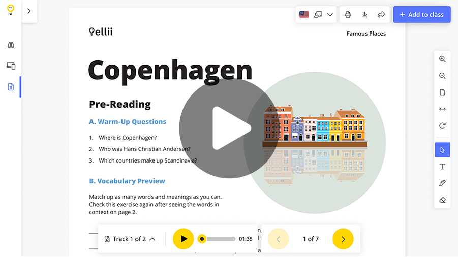 An Ellii lesson PDF open in the viewer with annotation tools